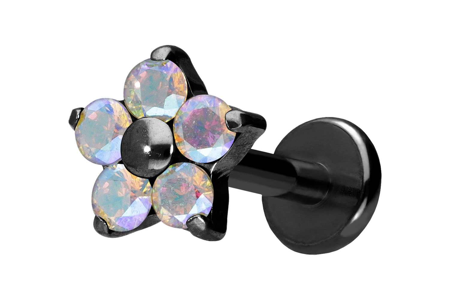 Titan Labret Piercing mit Push Fit KRISTALLBLUME